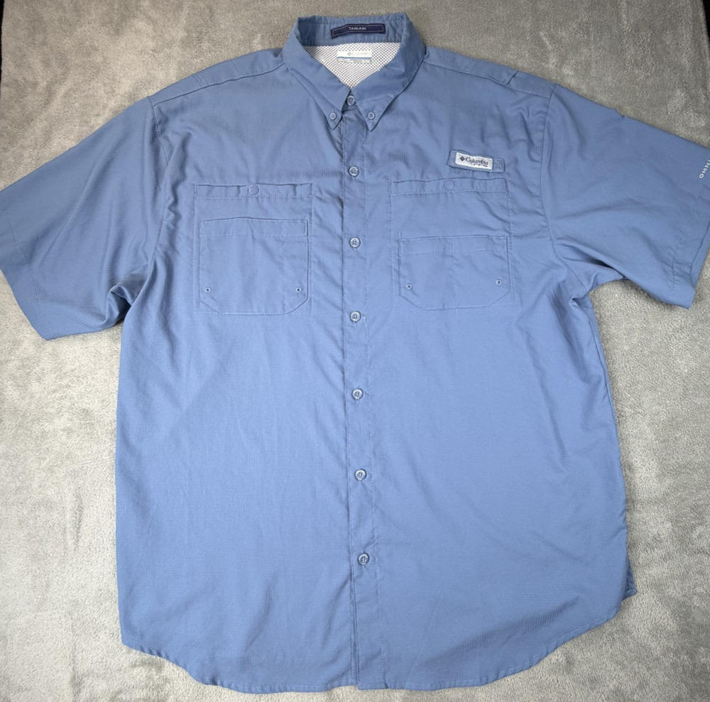 Columbia PFG Tamiami Shirt Mens XL Blue Omni-Shade Fishing Button Down Vented
